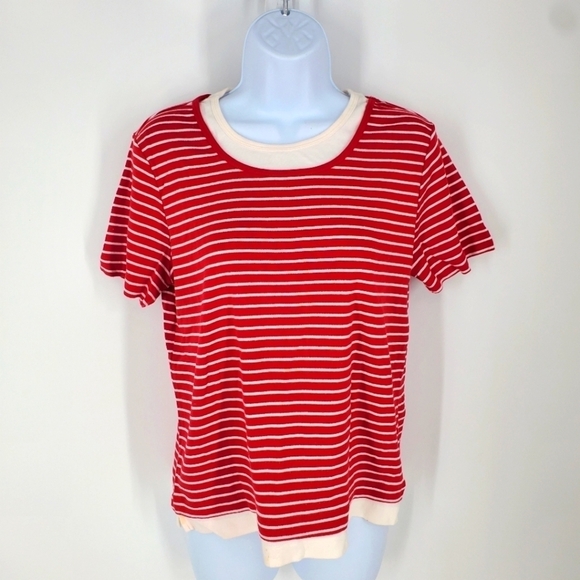 White Stag Shirt Women Medium Striped Short Sleeve Red White - Picture 1 of 6